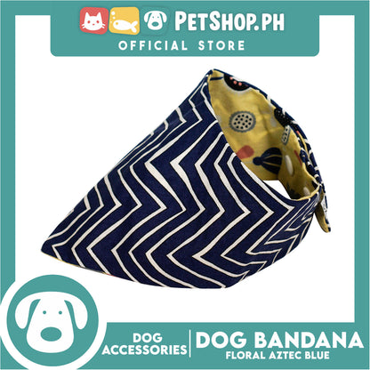 Reversible Dog Pet Bandana Blue Zigzag and Aztec Design Washable Scarf (Extra Large)