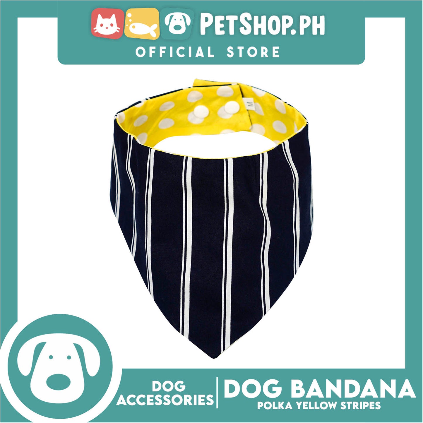 Reversible Dog Pet Bandana Polka Yellow and Stripe Blue Design Washable Scarf (Large)