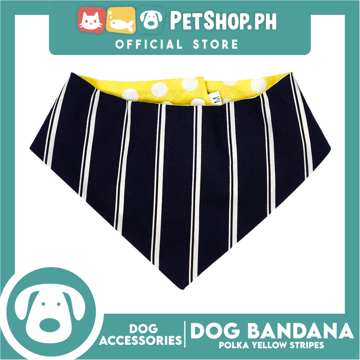 Reversible Dog Pet Bandana Polka Yellow and Stripe Blue Design Washable Scarf (Large)