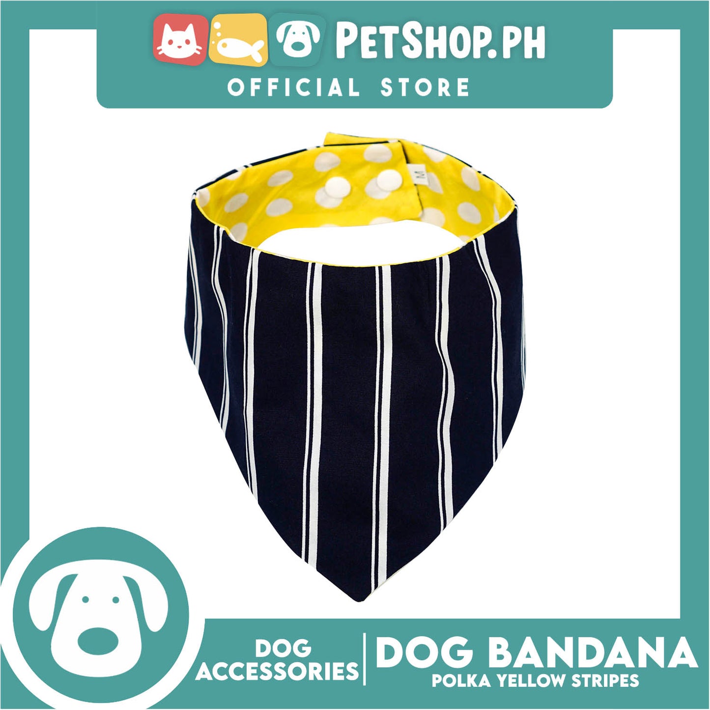 Reversible Dog Pet Bandana Polka Yellow and Stripe Blue Design Washable Scarf (Medium)