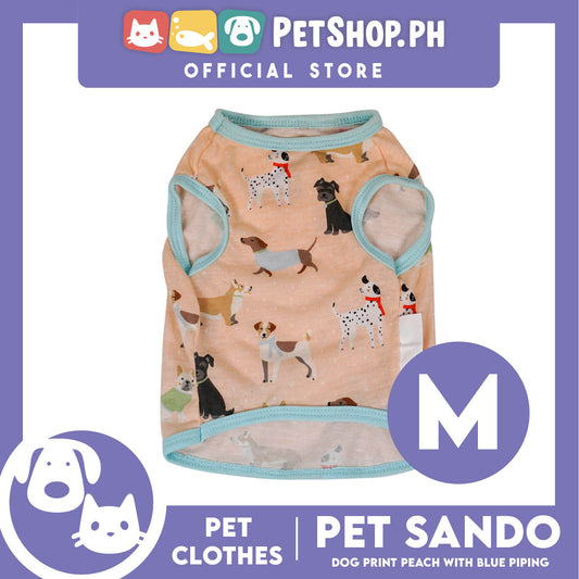 Pet Shirt Dog Print Peach with Blue Piping (Medium) Perfect Fit for Dogs