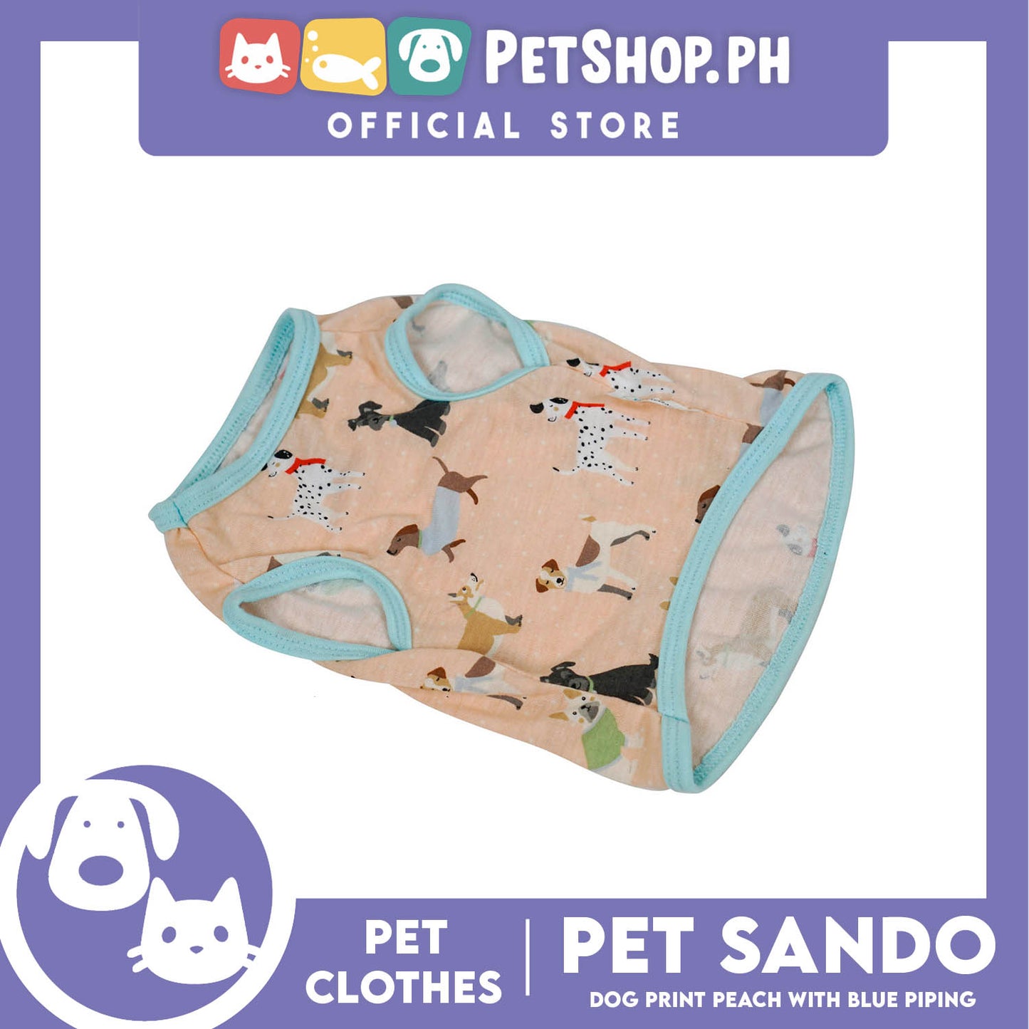 Pet Shirt Dog Print Peach with Blue Piping (Small) Perfect Fit for Dogs