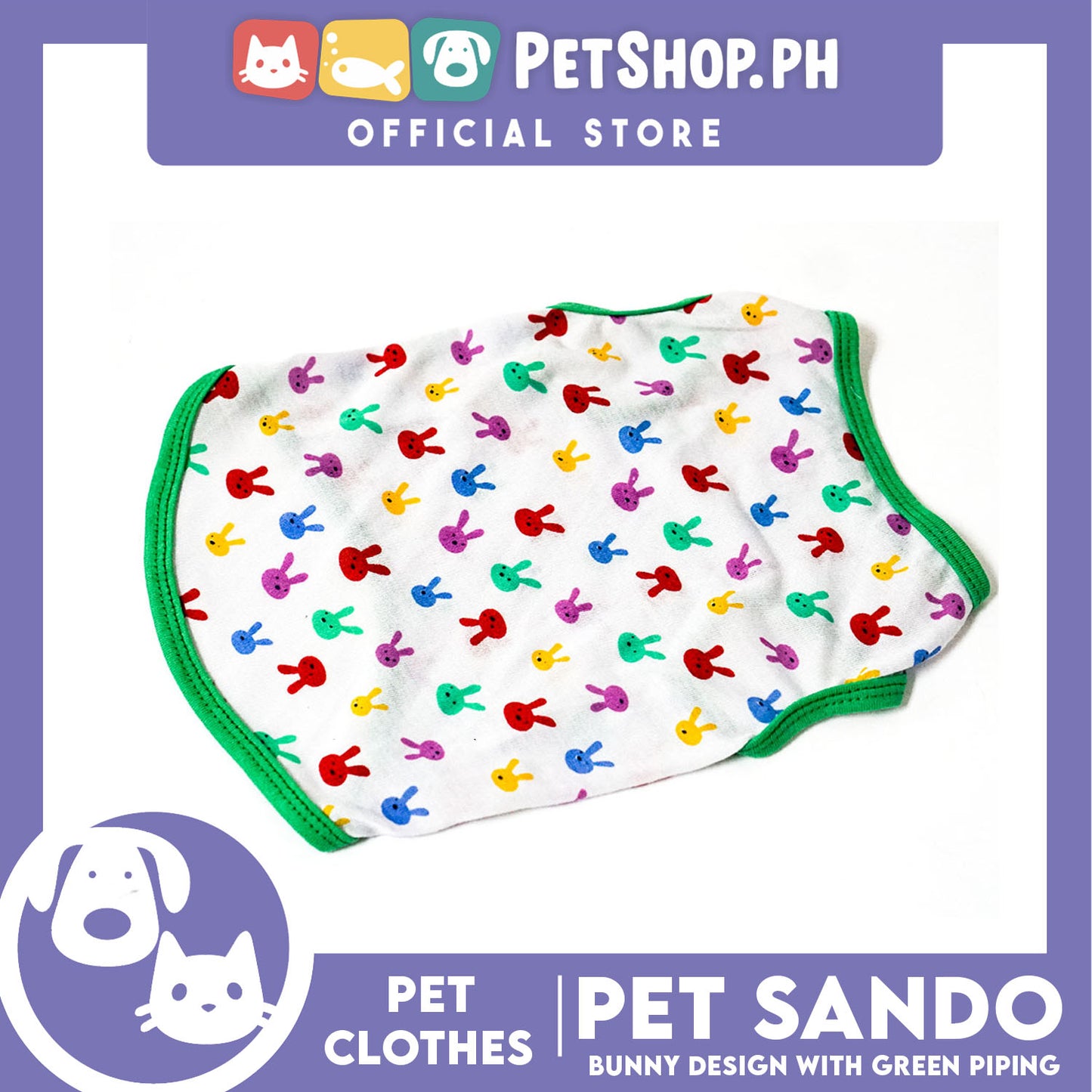 Pet Sando Bunny Design with Green Piping (Large) Perfect Fit for Dogs