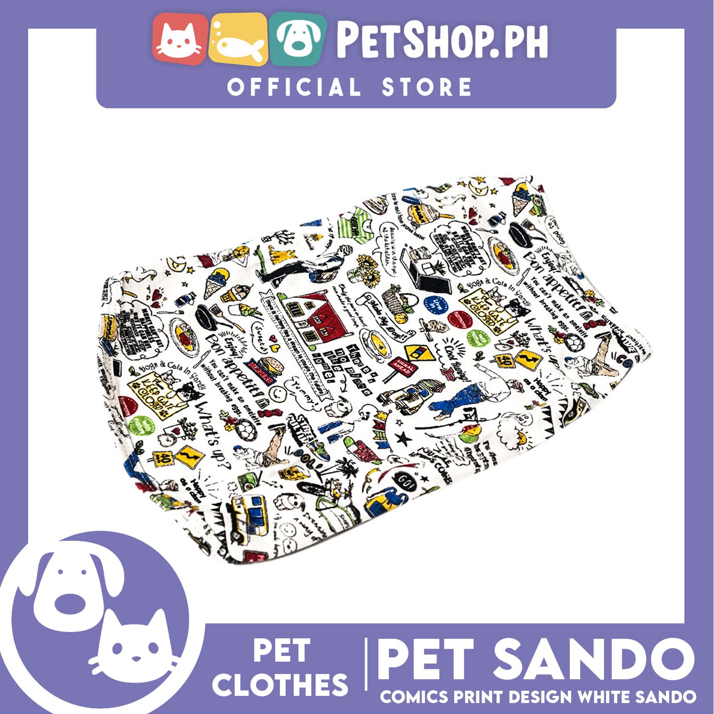 Pet Shirt Comics Print Design White (Extra Large) Perfect Fit for Dogs