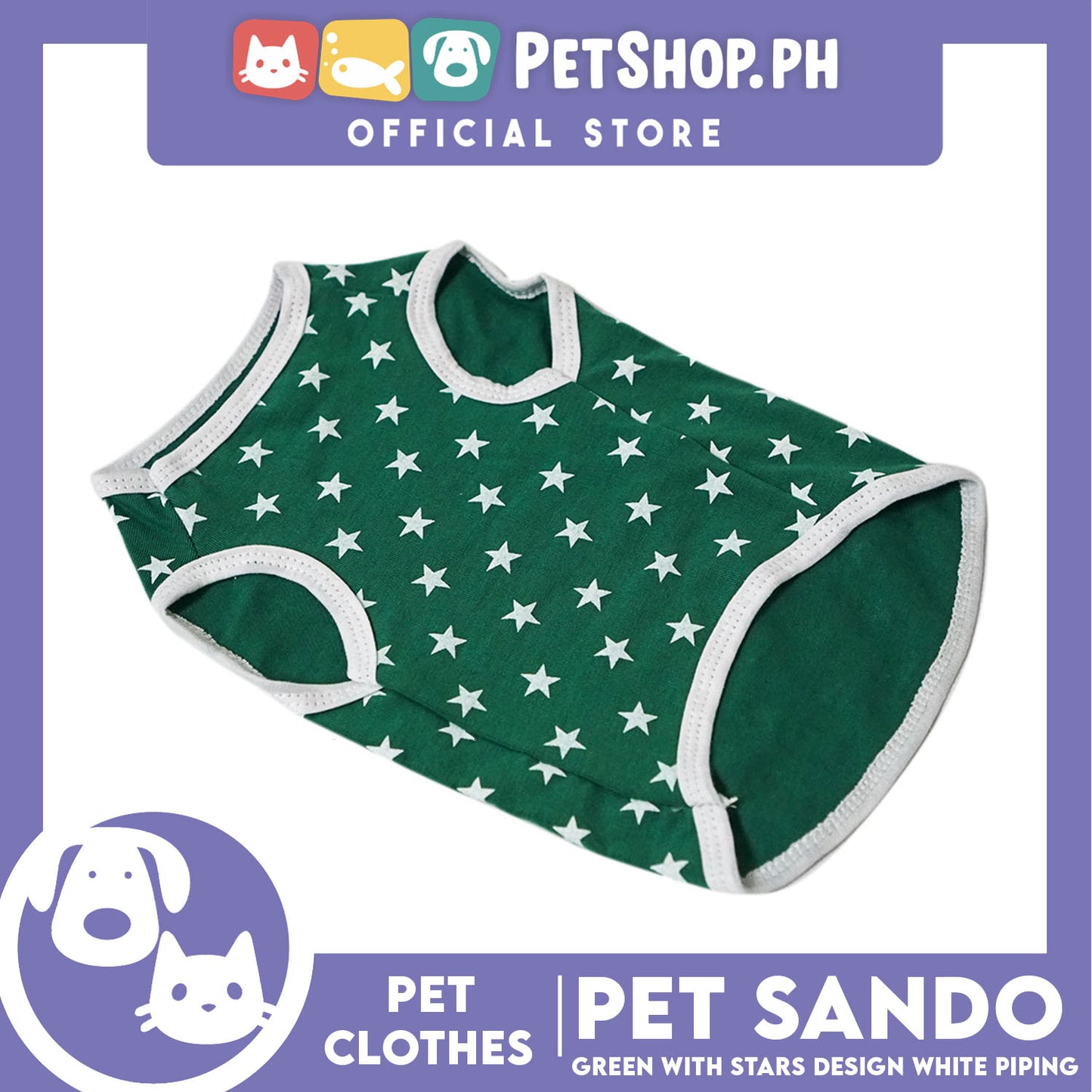 Pet Sando Green with White Stars Design (Medium) Pet Clothes Perfect Fit for Dogs