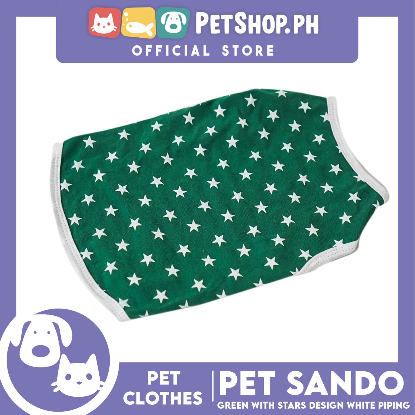Pet Sando Green with White Stars Design (Small) Pet Clothes Perfect Fit for Dogs