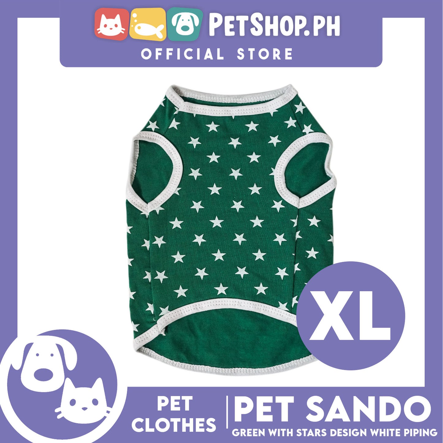 Pet Sando Green with White Stars Design (Extra Large) Pet Clothes Perfect Fit for Dogs