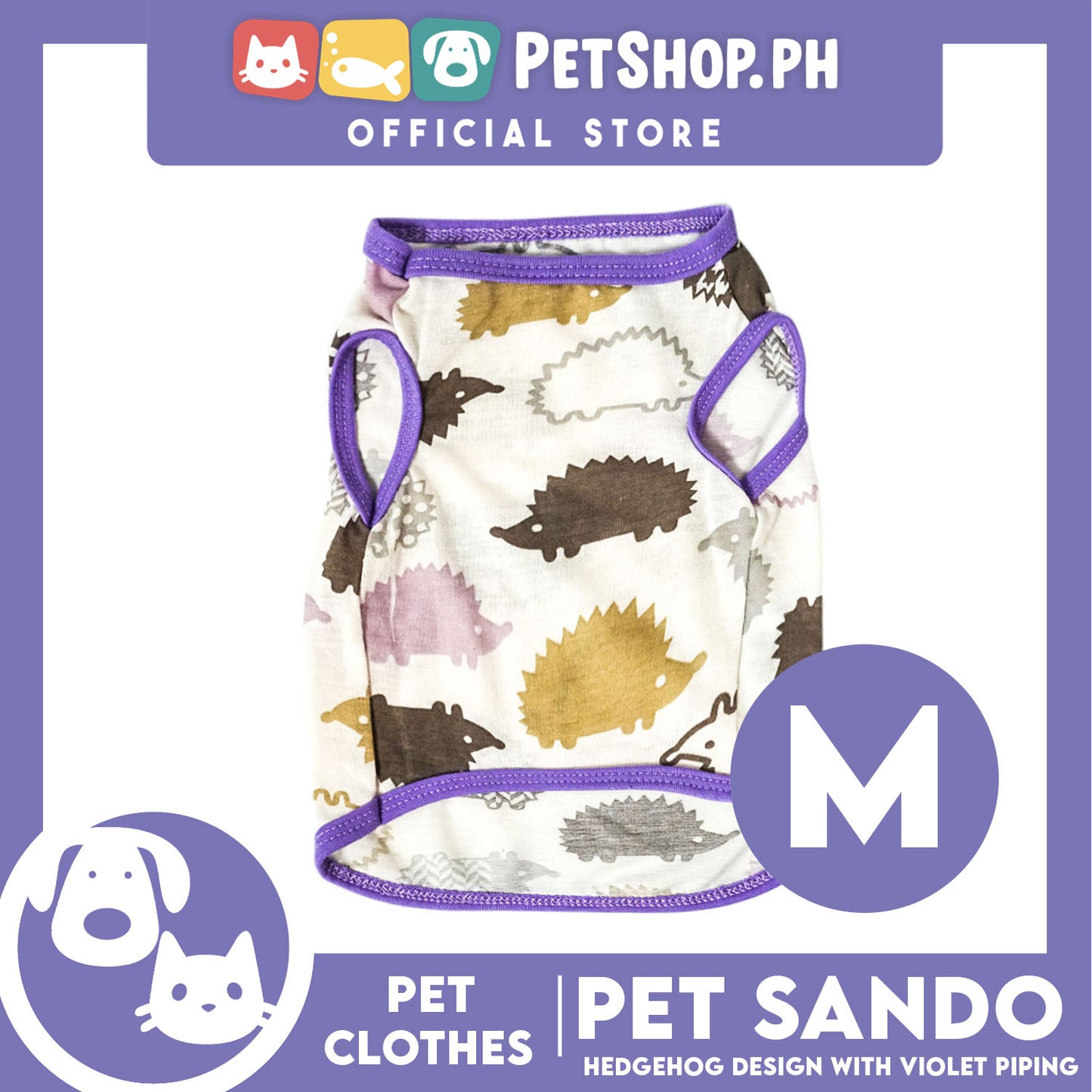 Pet Sando Hedgehog Design with violet piping (Medium) Pet Clothes Perfect Fit for Dogs