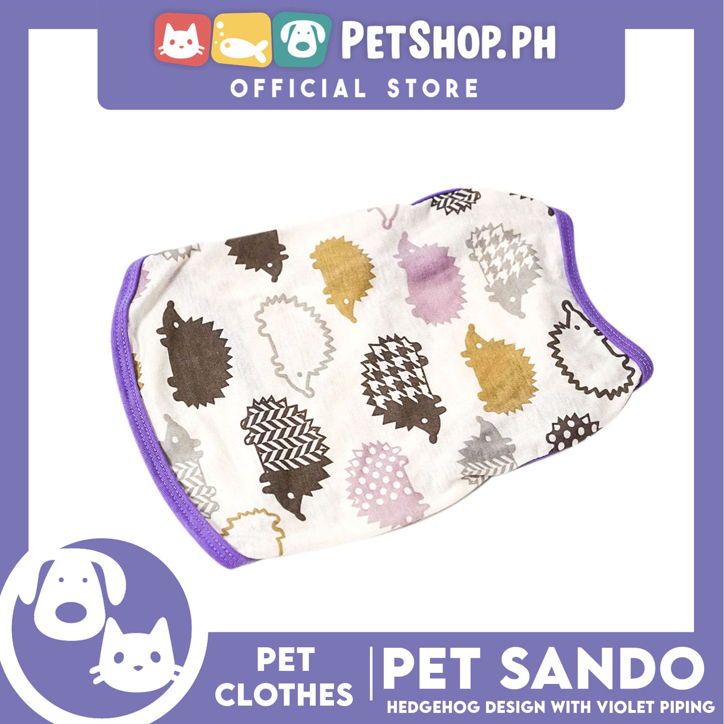 Pet Sando Hedgehog Design with violet piping (Medium) Pet Clothes Perfect Fit for Dogs