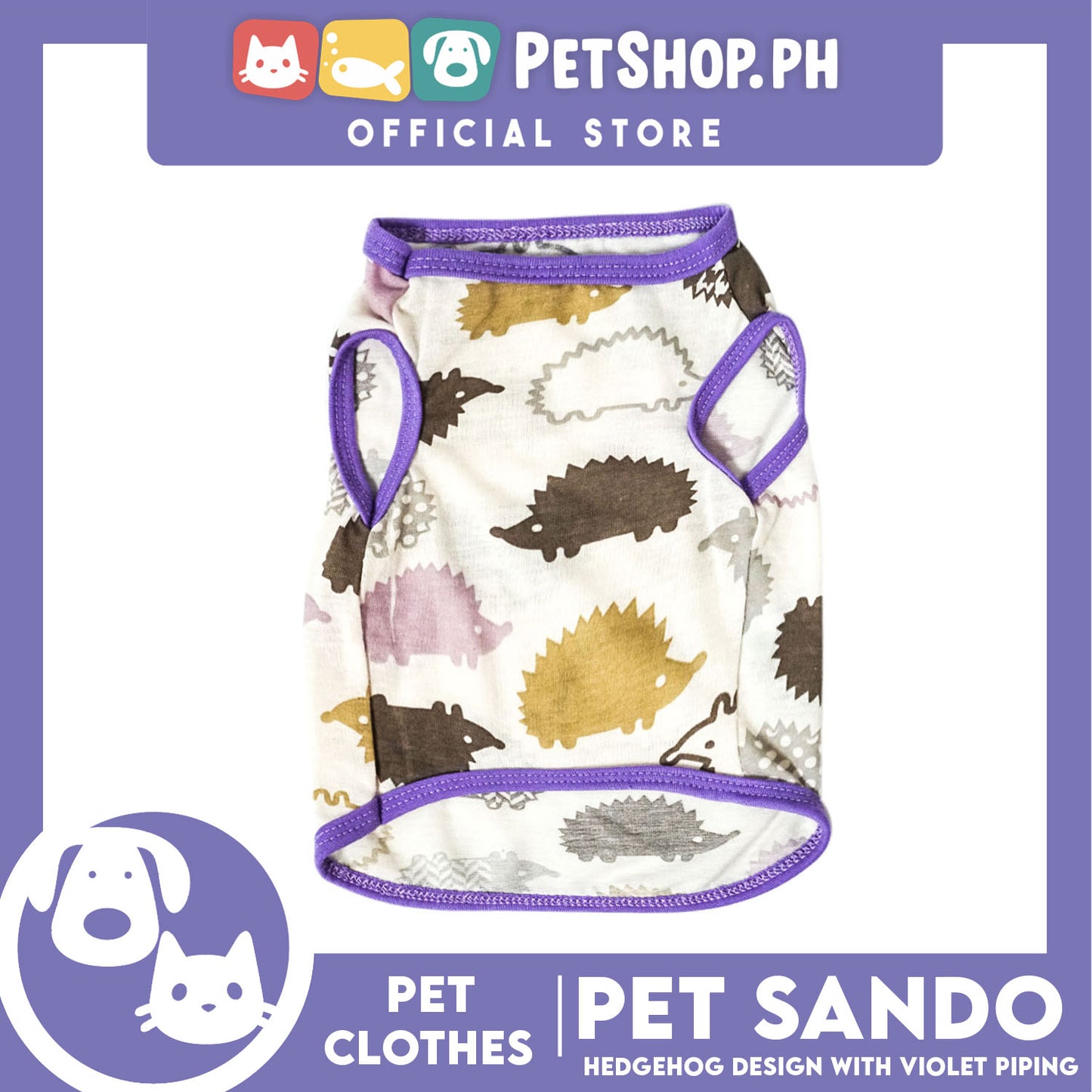 Pet Sando Hedgehog Design with violet piping (Small) Pet Clothes Perfect Fit for Dogs