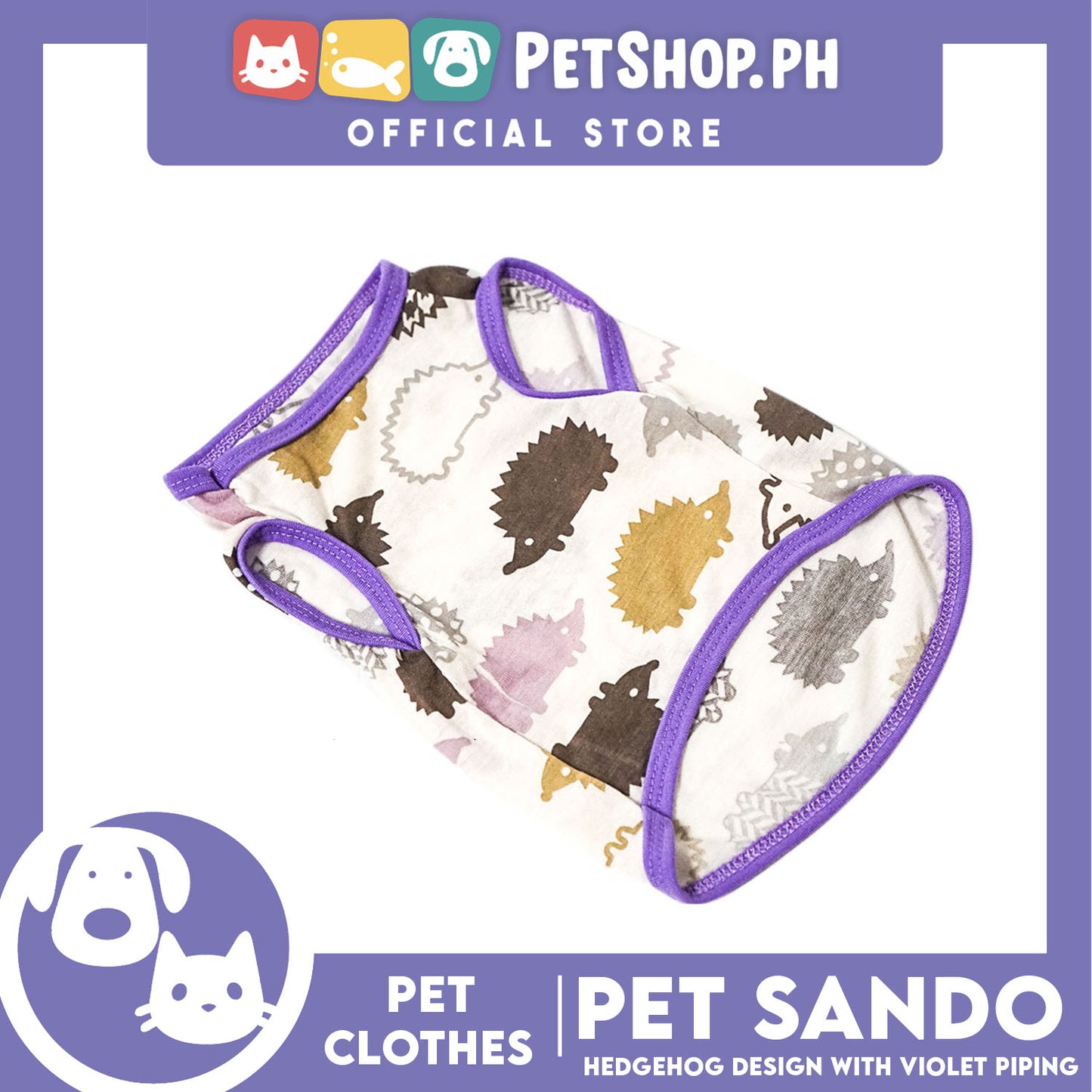 Pet Sando Hedgehog Design with violet piping (Small) Pet Clothes Perfect Fit for Dogs