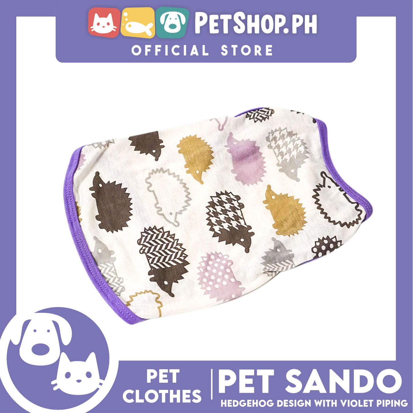 Pet Sando Hedgehog Design with violet piping (Small) Pet Clothes Perfect Fit for Dogs