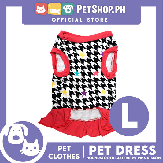 Pet Dress Houndstooth Pattern with Pink Ribbon (Large) Pet Shirt/ Dress Perfect Fit for Dogs