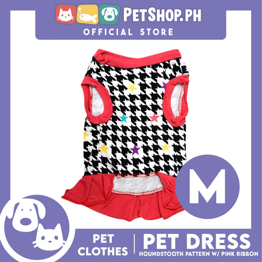 Pet Dress Houndstooth Pattern with Pink Ribbon (Medium) Pet Shirt/ Dress Perfect Fit for Dogs