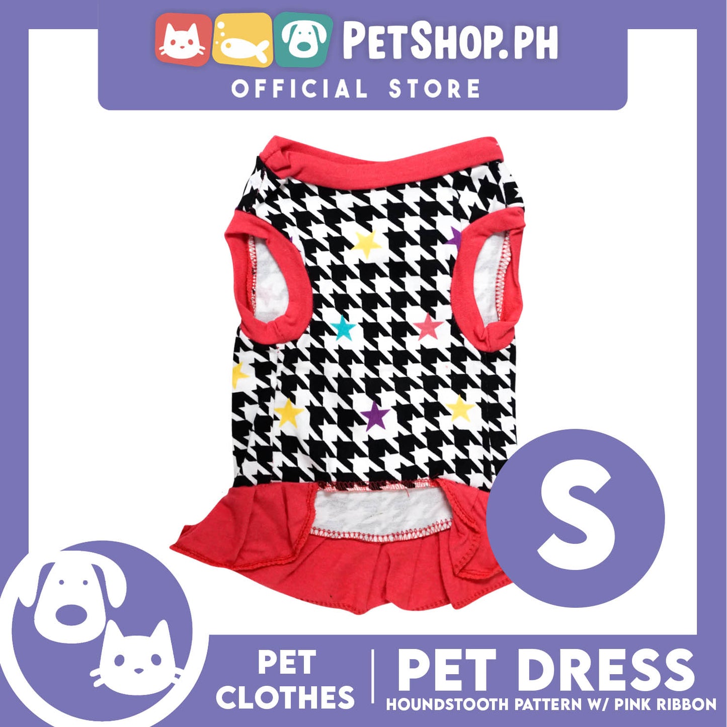 Pet Dress Houndstooth Pattern with Pink Ribbon (Small) Pet Shirt/ Dress Perfect Fit for Dogs