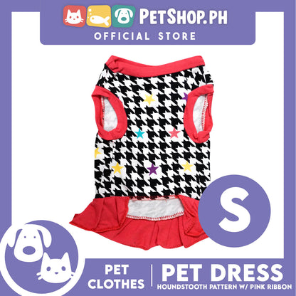 Pet Dress Houndstooth Pattern with Pink Ribbon (Small) Pet Shirt/ Dress Perfect Fit for Dogs