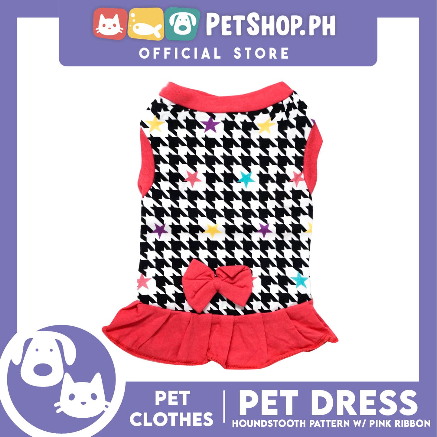 Pet Dress Houndstooth Pattern with Pink Ribbon (Small) Pet Shirt/ Dress Perfect Fit for Dogs