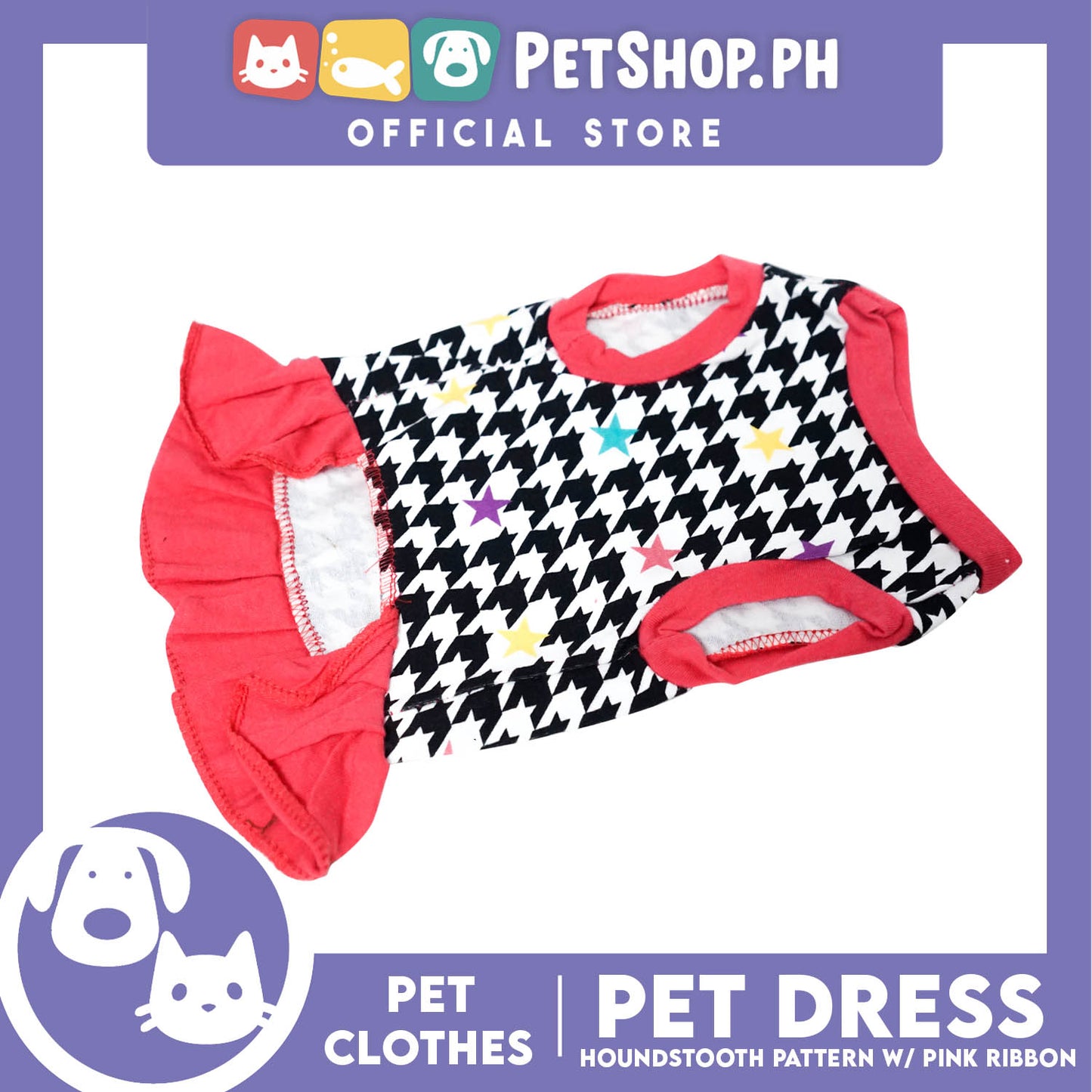 Pet Dress Houndstooth Pattern with Pink Ribbon (Small) Pet Shirt/ Dress Perfect Fit for Dogs
