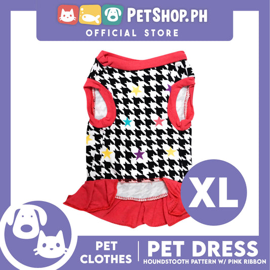 Pet Dress Houndstooth Pattern with Pink Ribbon (Extra Large) Pet Shirt/ Dress Perfect Fit for Dogs