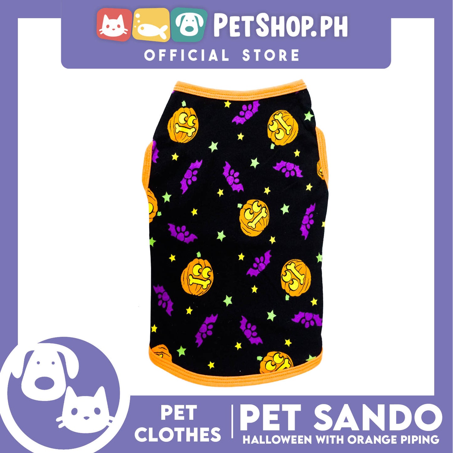 Pet Sando Orange Halloween Design with Orange Piping (Medium) Pet Clothes Perfect Fit for Dogs