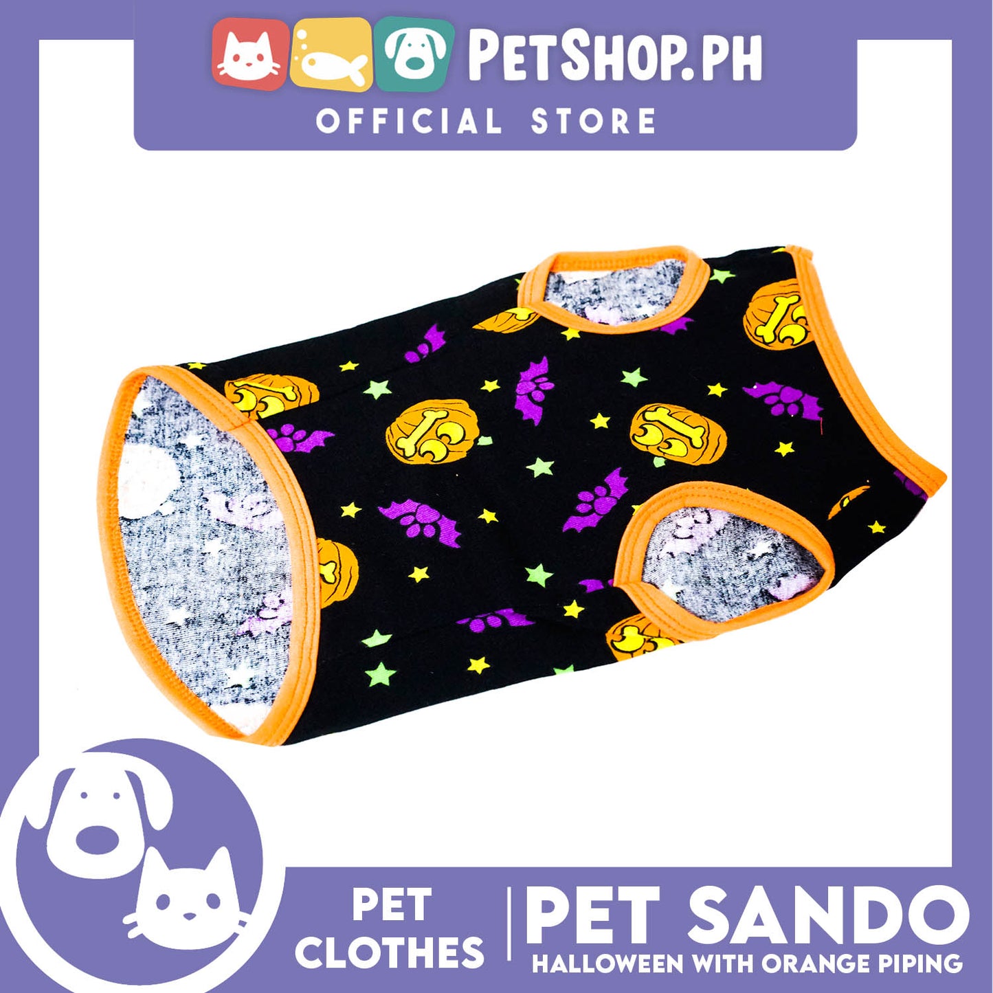 Pet Sando Orange Halloween Design with Orange Piping (Medium) Pet Clothes Perfect Fit for Dogs
