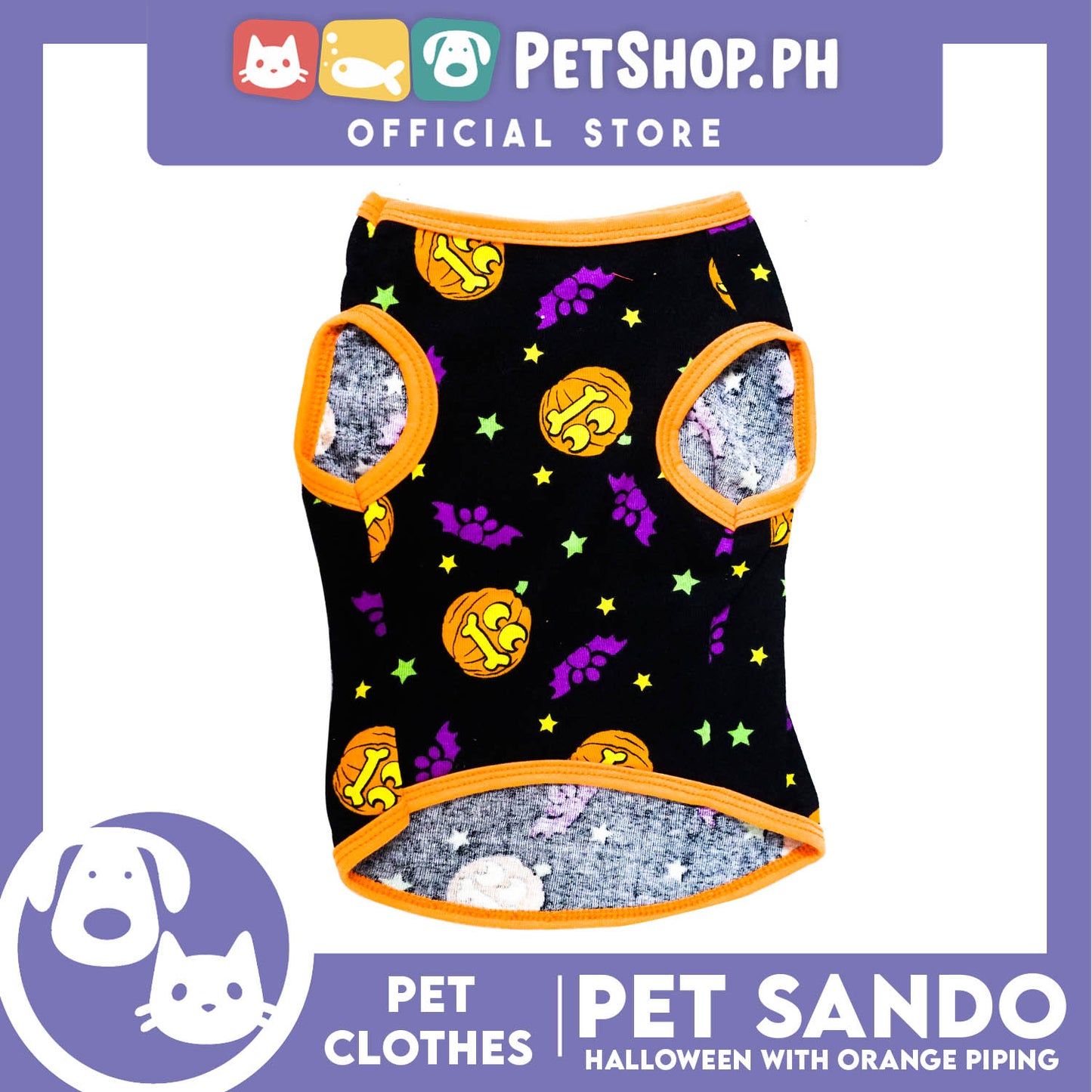 Pet Sando Orange Halloween Design with Orange Piping (Medium) Pet Clothes Perfect Fit for Dogs