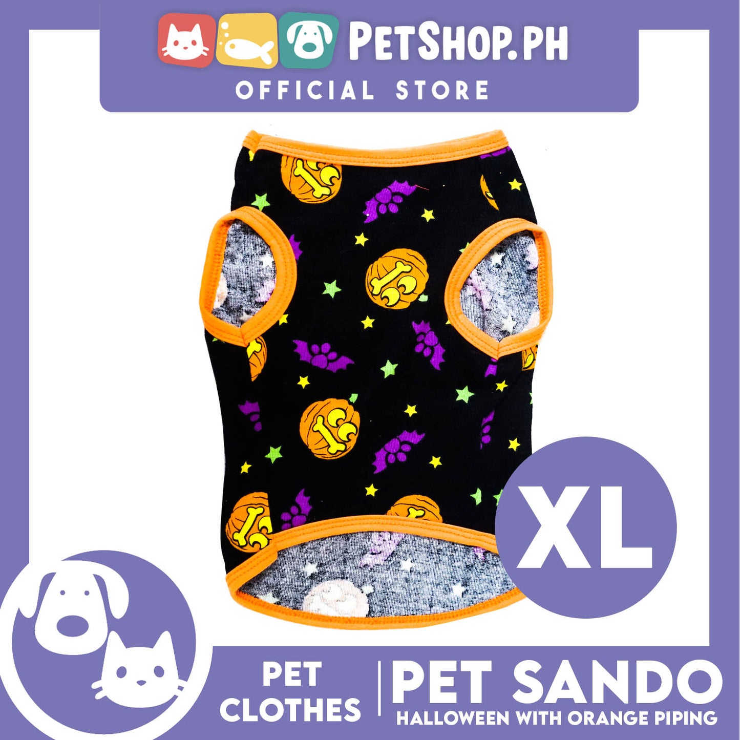 Pet Sando Orange Halloween Design with Orange Piping (Extra Large) Pet Clothes Perfect Fit for Dogs