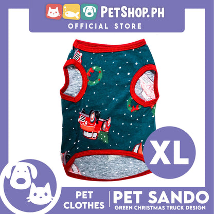 Pet Shirt Green Christmas Truck Design with Red Piping Sleeveless (Extra Large) Perfect Fit for Dogs
