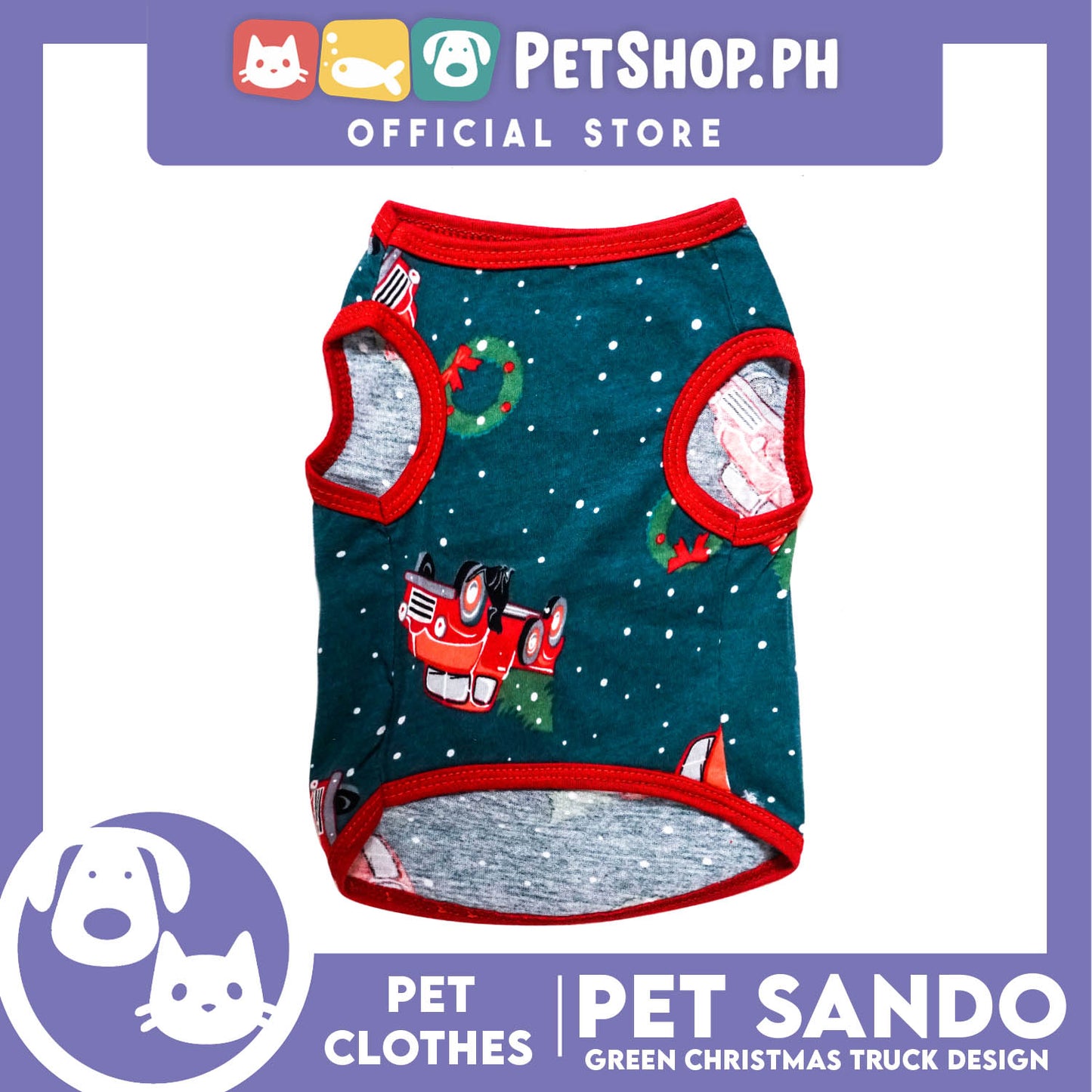 Pet Shirt Green Christmas Truck Design with Red Piping Sleeveless (Extra Large) Perfect Fit for Dogs