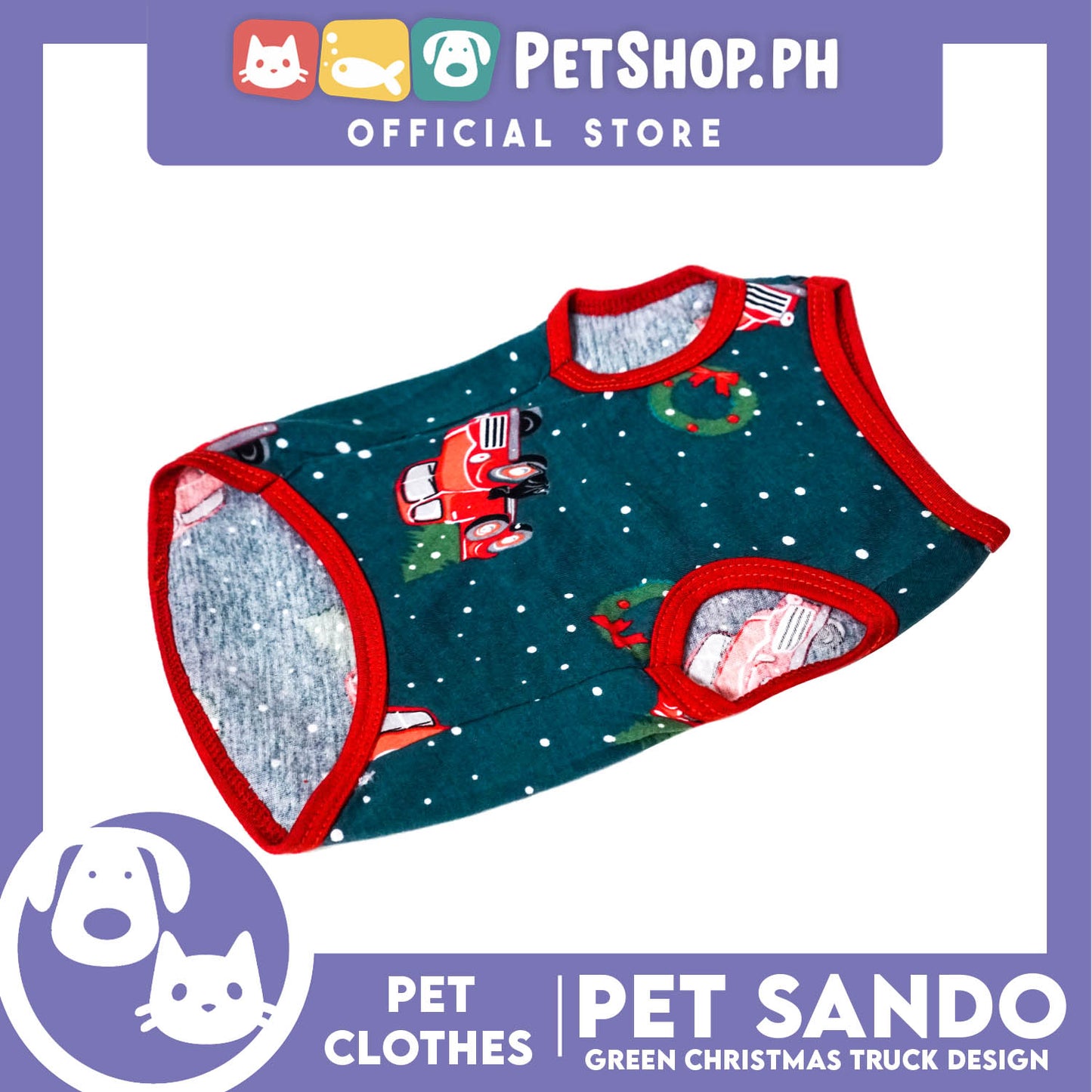 Pet Shirt Green Christmas Truck Design with Red Piping Sleeveless (Extra Large) Perfect Fit for Dogs