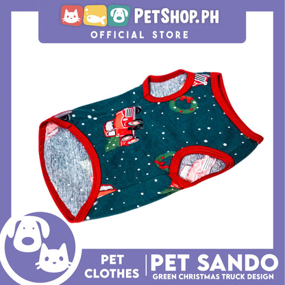 Pet Shirt Green Christmas Truck Design with Red Piping Sleeveless (Extra Large) Perfect Fit for Dogs