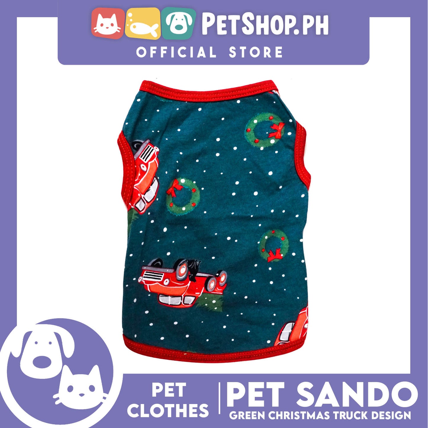 Pet Shirt Green Christmas Truck Design with Red Piping Sleeveless (Extra Large) Perfect Fit for Dogs