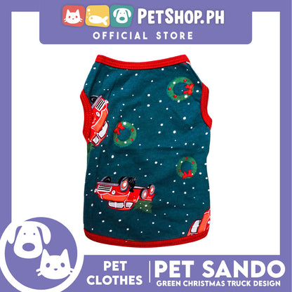 Pet Shirt Green Christmas Truck Design with Red Piping Sleeveless (Extra Large) Perfect Fit for Dogs