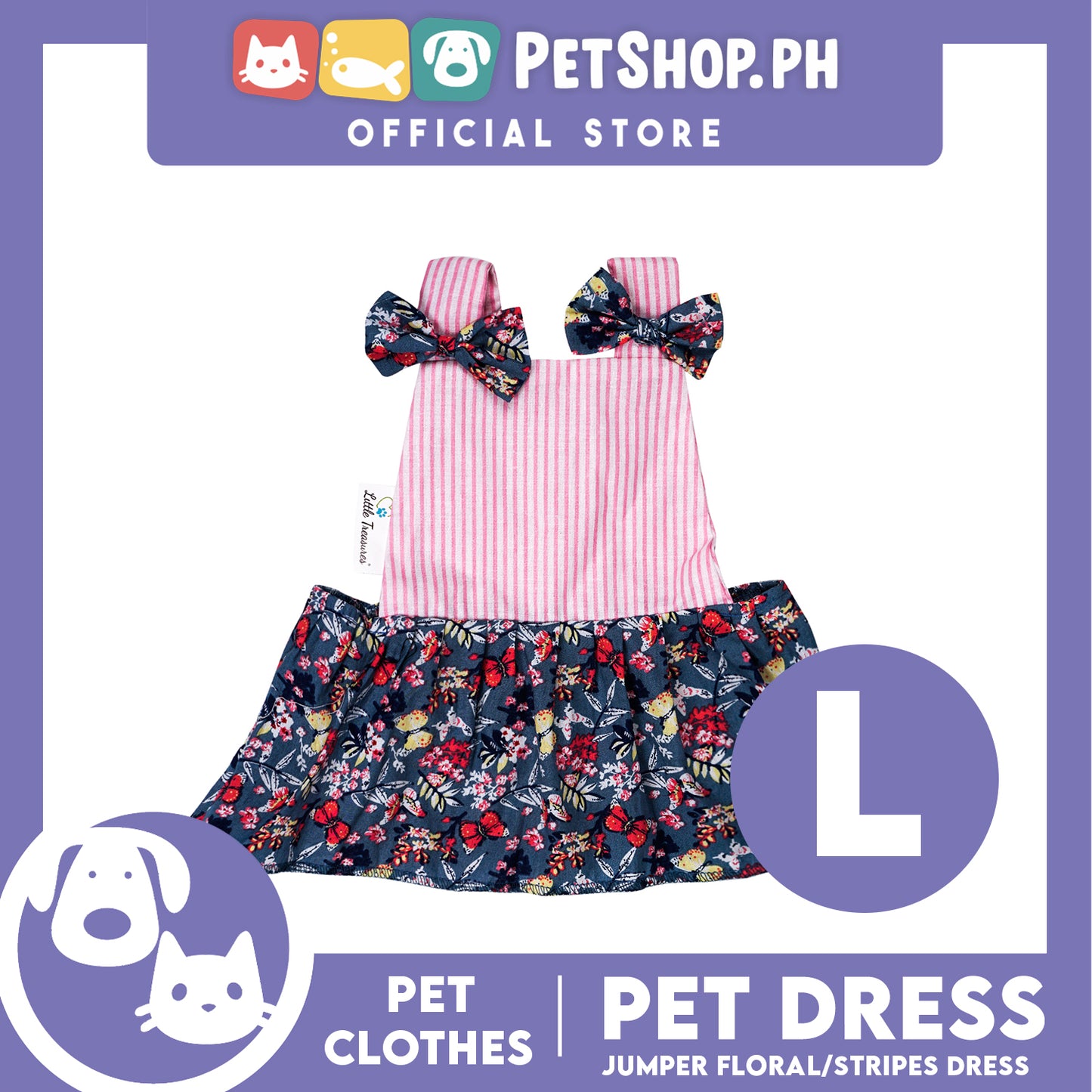 Pet Dress Floral Stripes Jumper Dress Pet Clothes (Large) Perfect Fit for Dogs and Cats