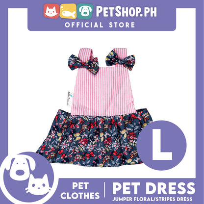 Pet Dress Floral Stripes Jumper Dress Pet Clothes (Large) Perfect Fit for Dogs and Cats