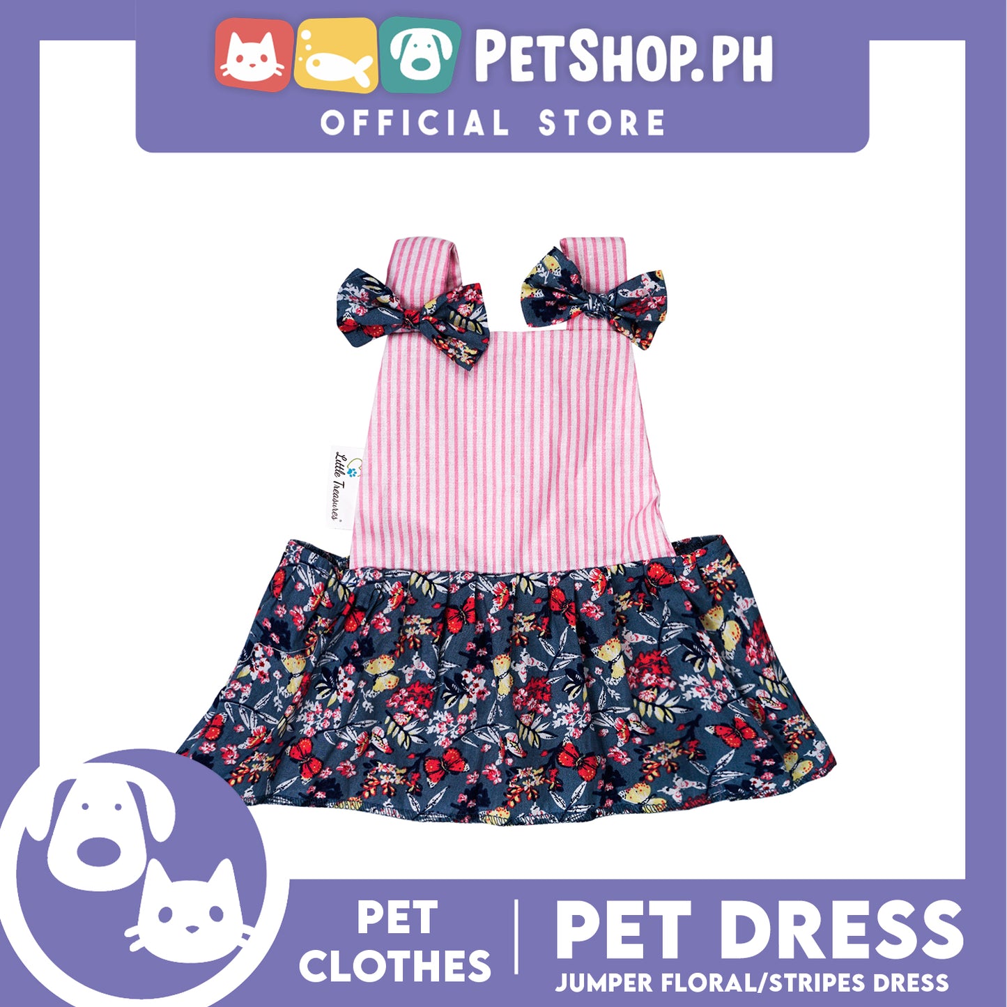 Pet Dress Floral Stripes Jumper Dress Pet Clothes (Large) Perfect Fit for Dogs and Cats