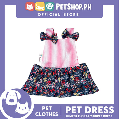 Pet Dress Floral Stripes Jumper Dress Pet Clothes (Large) Perfect Fit for Dogs and Cats