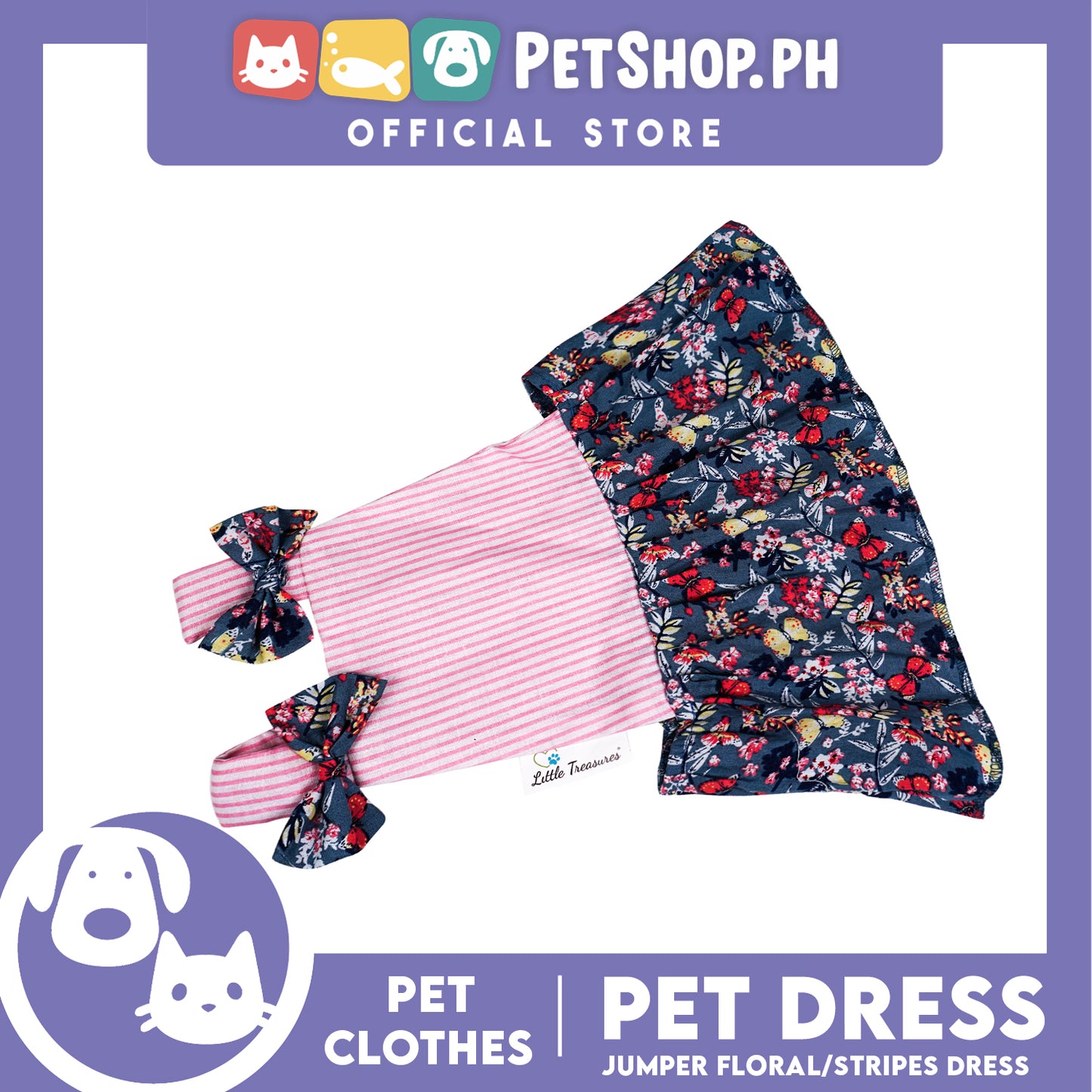 Pet Dress Floral Stripes Jumper Dress Pet Clothes (Large) Perfect Fit for Dogs and Cats