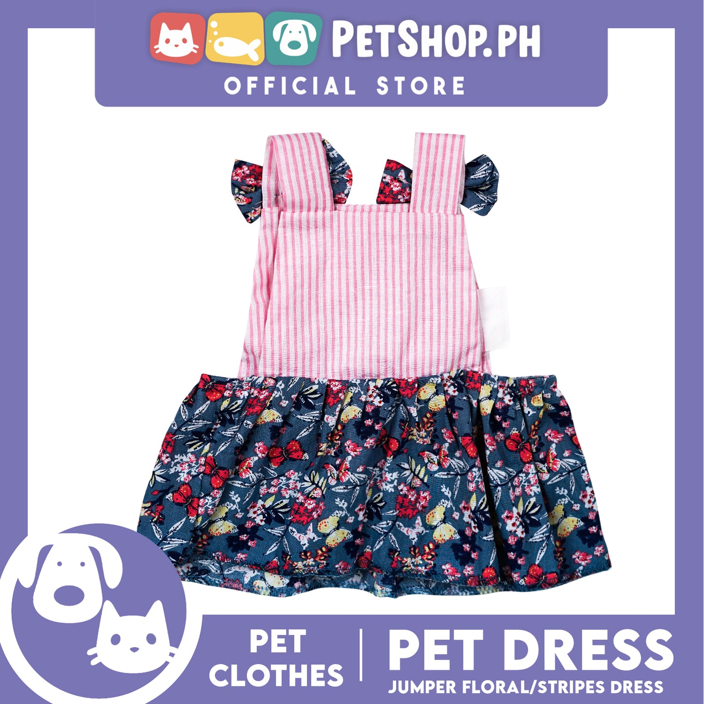 Pet Dress Floral Stripes Jumper Dress Pet Clothes (Large) Perfect Fit for Dogs and Cats