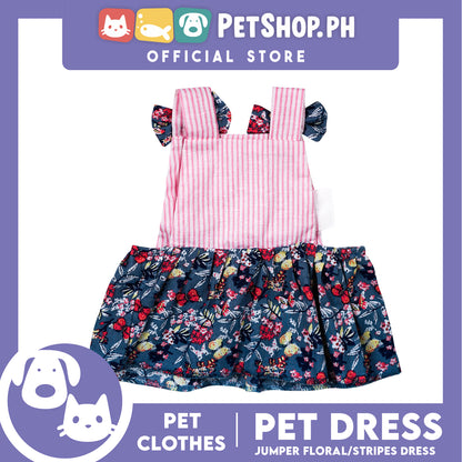 Pet Dress Floral Stripes Jumper Dress Pet Clothes (Large) Perfect Fit for Dogs and Cats