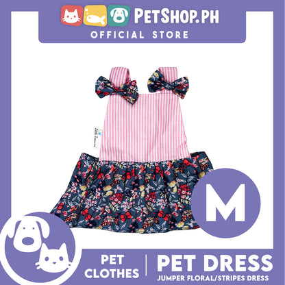 Pet Dress Floral Stripes Jumper Dress Pet Clothes (Medium) Perfect Fit for Dogs and Cats