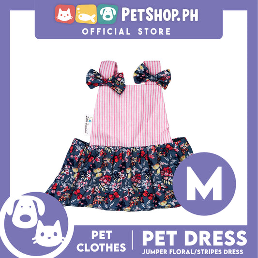Pet Dress Floral Stripes Jumper Dress Pet Clothes (Medium) Perfect Fit for Dogs and Cats