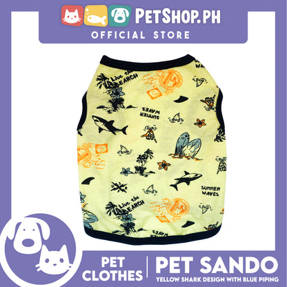 Pet Sando Yellow Shark Print with Blue Piping Pet Clothes (Large) Perfect Fit for Dogs and Cats