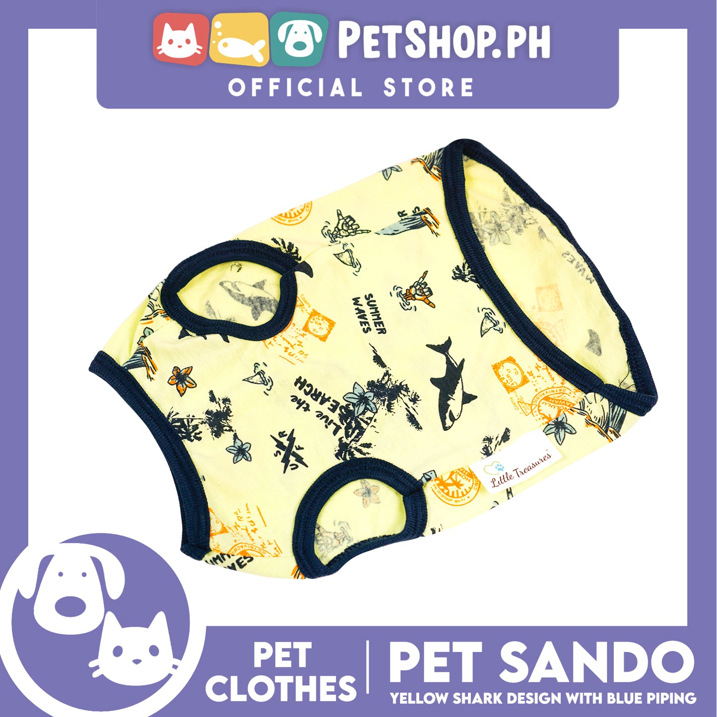 Pet Sando Yellow Shark Print with Blue Piping Pet Clothes (Large) Perfect Fit for Dogs and Cats