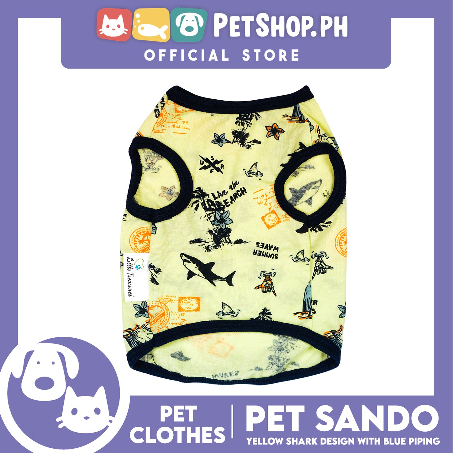 Pet Sando Yellow Shark Print with Blue Piping Pet Clothes (Medium) Perfect Fit for Dogs and Cats