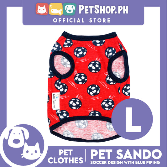 Pet Sando Red Soccer Ball Print with Blue Piping Pet Clothes (Large) Perfect Fit for Dogs and Cats