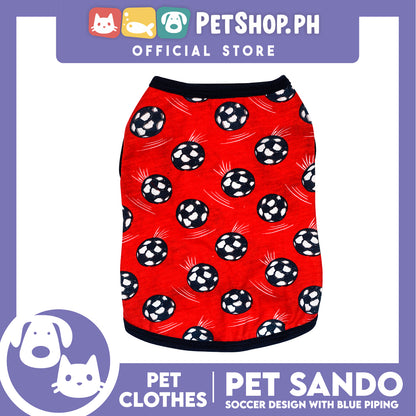Pet Sando Red Soccer Ball Print with Blue Piping Pet Clothes (Large) Perfect Fit for Dogs and Cats