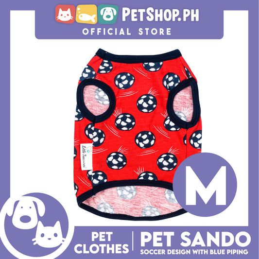 Pet Sando Red Soccer Ball Print with Blue Piping Pet Clothes (Medium) Perfect Fit for Dogs and Cats