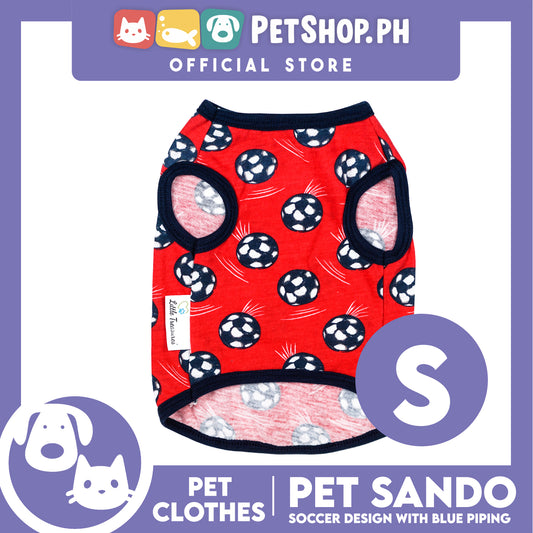 Pet Sando Red Soccer Ball Print with Blue Piping Pet Clothes (Small) Perfect Fit for Dogs and Cats