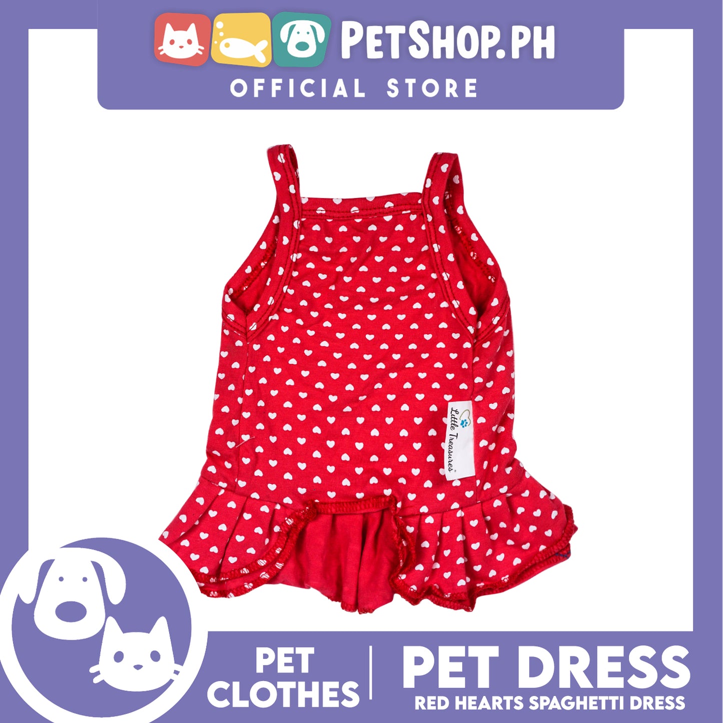 Pet Dress Red Spaghetti with Heart Design Pet Clothes (Small) Perfect Fit for Dogs and Cats
